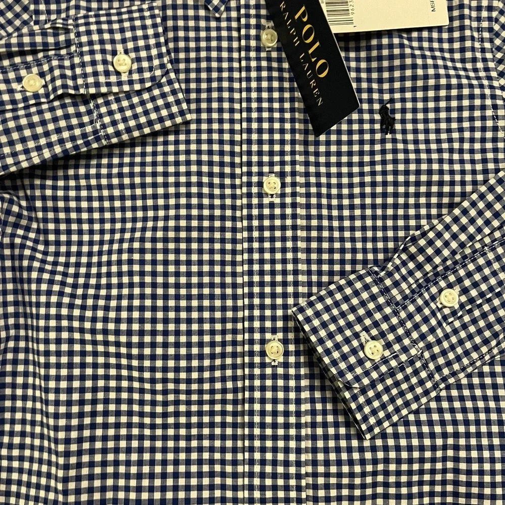 Polo Ralph Lauren Shirt Kids 3T Blue White Gingham Button Down Natural Stretch